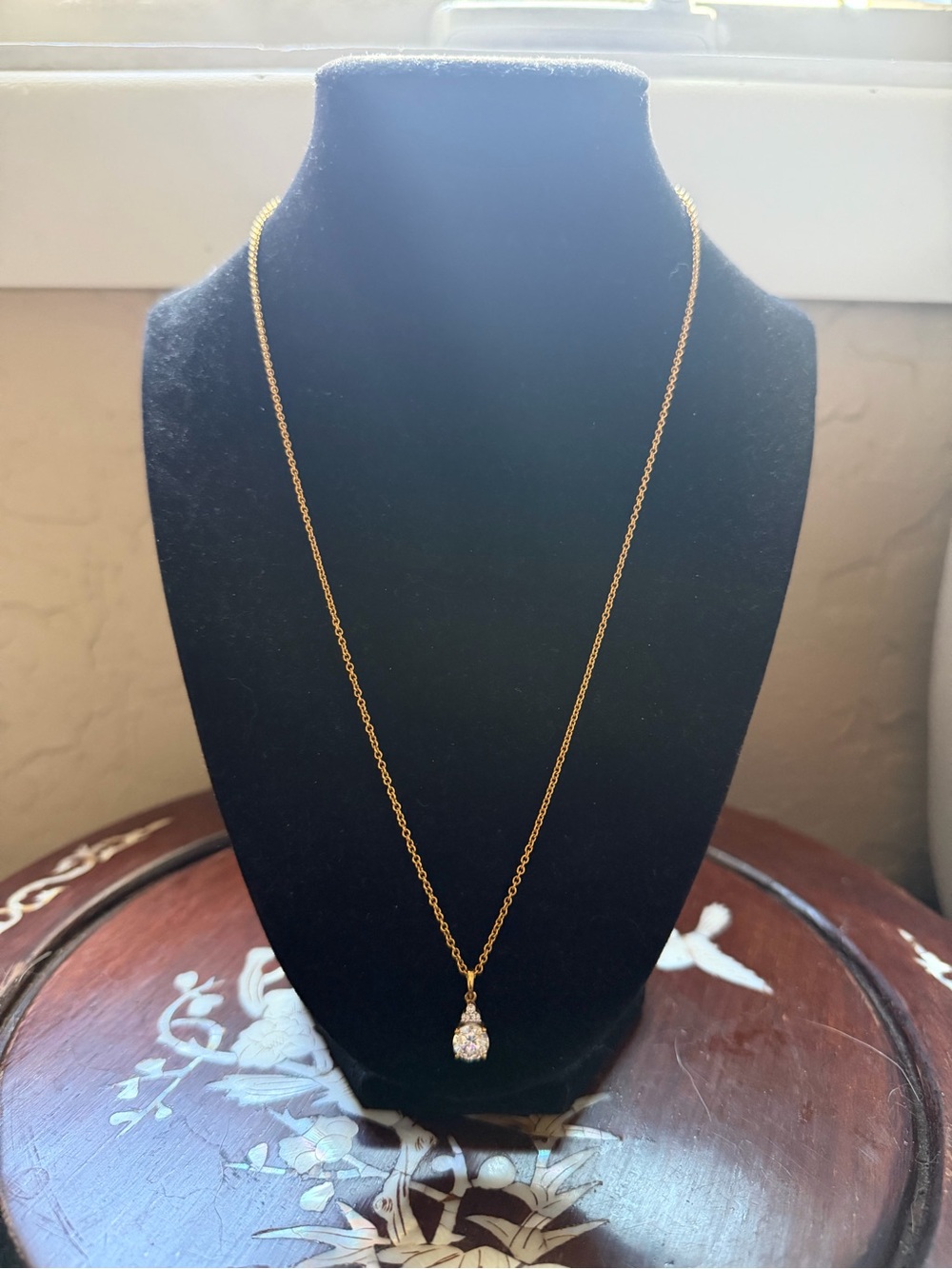 Gold Pendant Necklace with Clear Stone - Women Jewelry